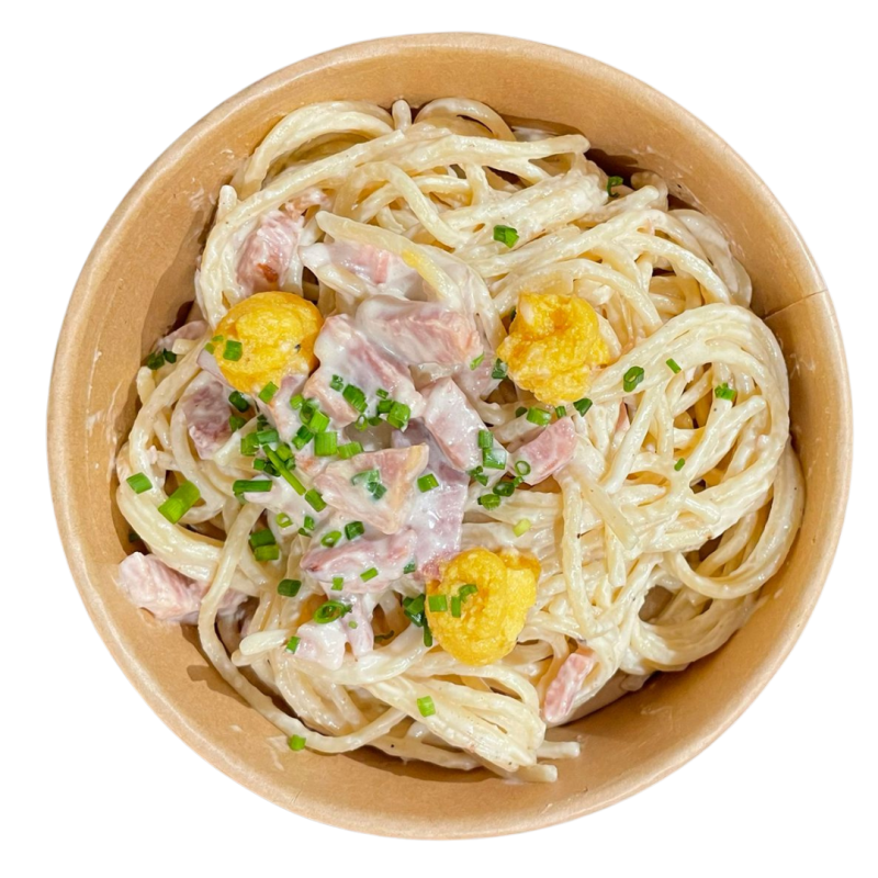 Espaguetis amb falsa carbonara i rovell curat