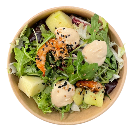 Ensalada cocktail con langostinos y manzana