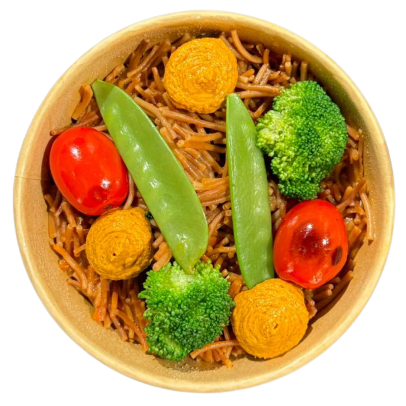 Fideuá de verduras con salsa romesco