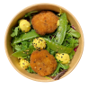 Amanida de nuggets de pollastre, maionesa de curri i tirabecs