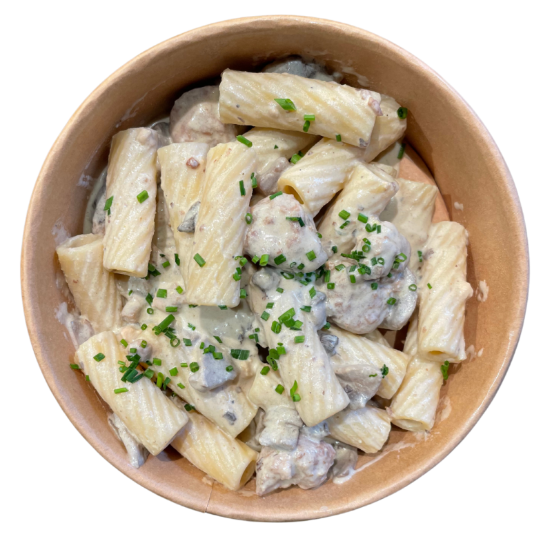 Rigatoni amb bolets, foie i botifarra