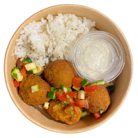 Falafel con arroz y salsa de finas hierbas