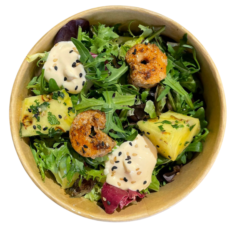 Ensalada cocktail con langostinos y piña