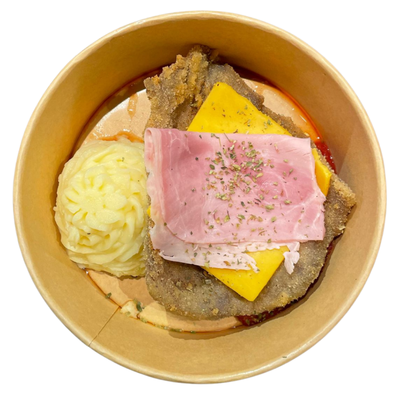 Milanesa Napolitana con puré de patata
