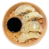 Gyozas de pollastre i verdures amb arròs de sèsam