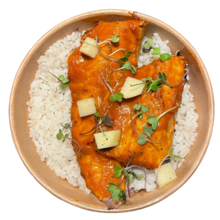 Filete de caballa vizcaína a nuestra manera con arroz blanco