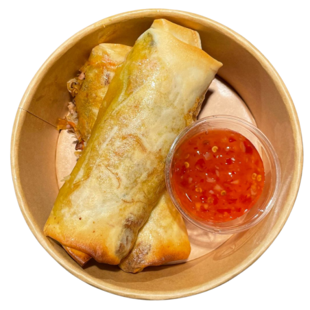 Spring rolls de verduras y cerdo con sweet chili