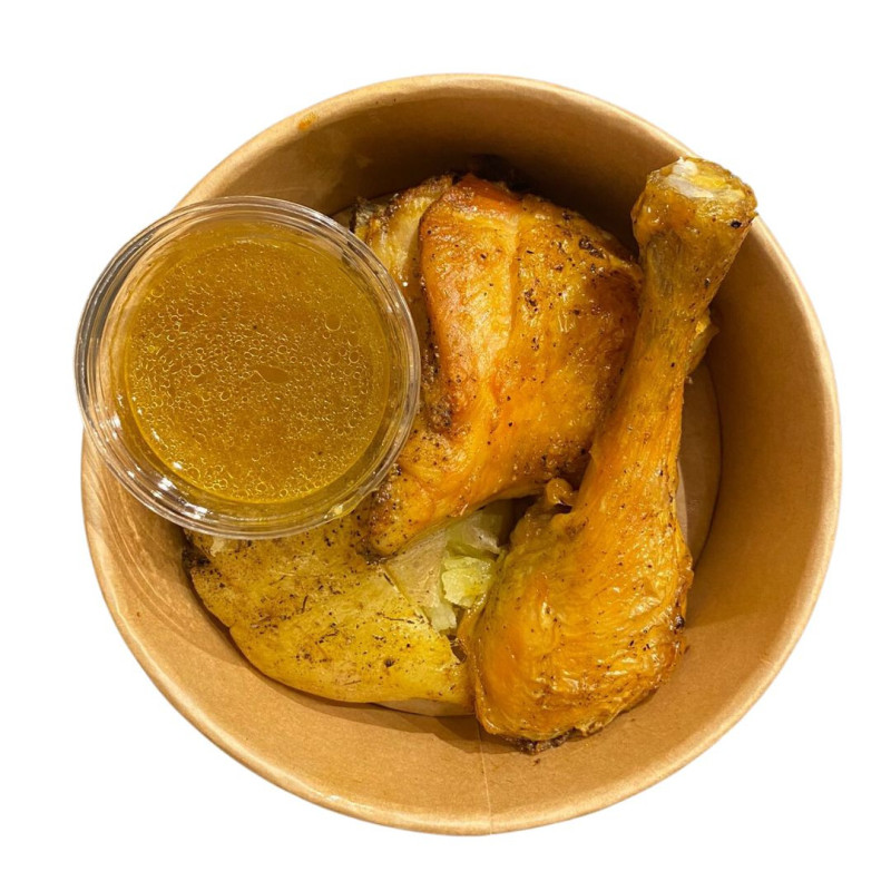 Pollo a l'ast con patata al caliu