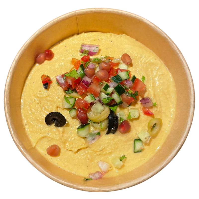 Hummus de calabaza asada con picada griega y regañás