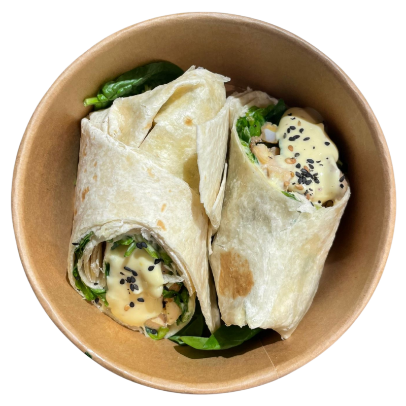 Wraps de pollo, espinacas y mayonesa de mostaza miel