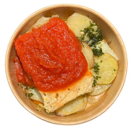Pastel de pescado con patata a rodajas