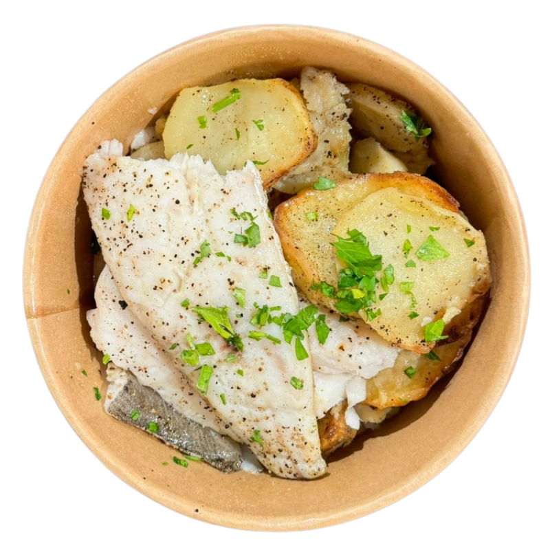 Peix del día al forn amb patata i ceba