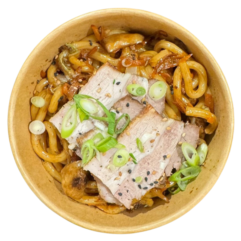 Yakiudon de porc i verdures