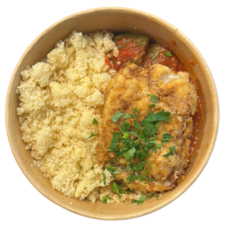 Bacalao con sanfaina y cous cous