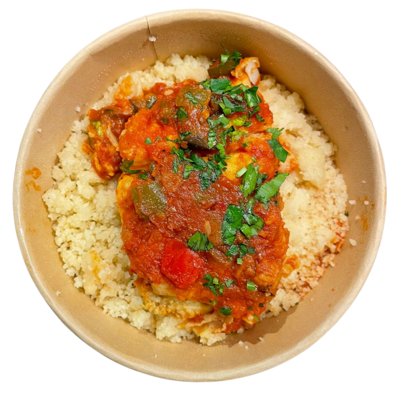 Bacallà amb samfaina i cous cous