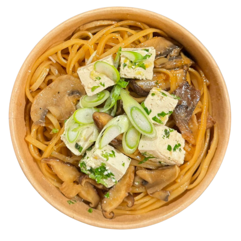 Noodles de arroz con setas y tofu cítrico