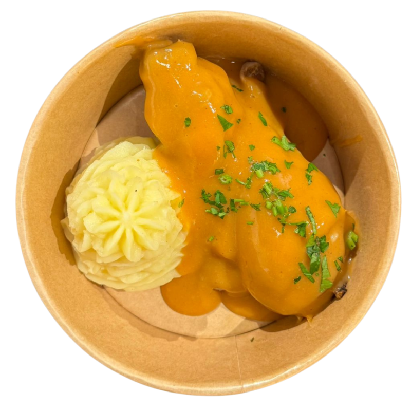 Muslitos de pollo al ajillo con puré de patata