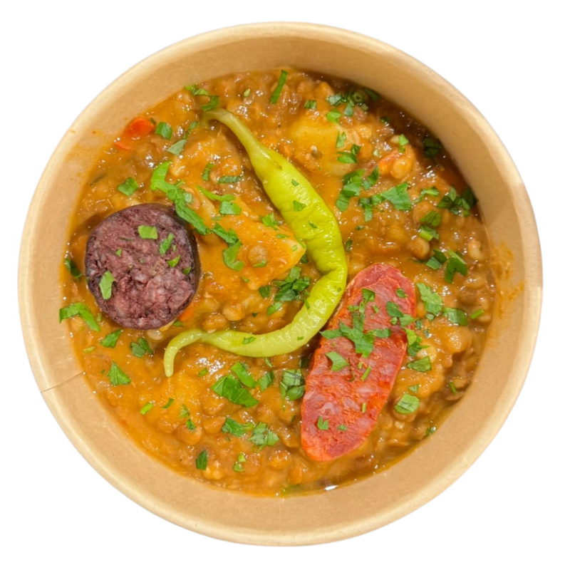 Guiso de lentejas con chorizo, patatas y morcilla