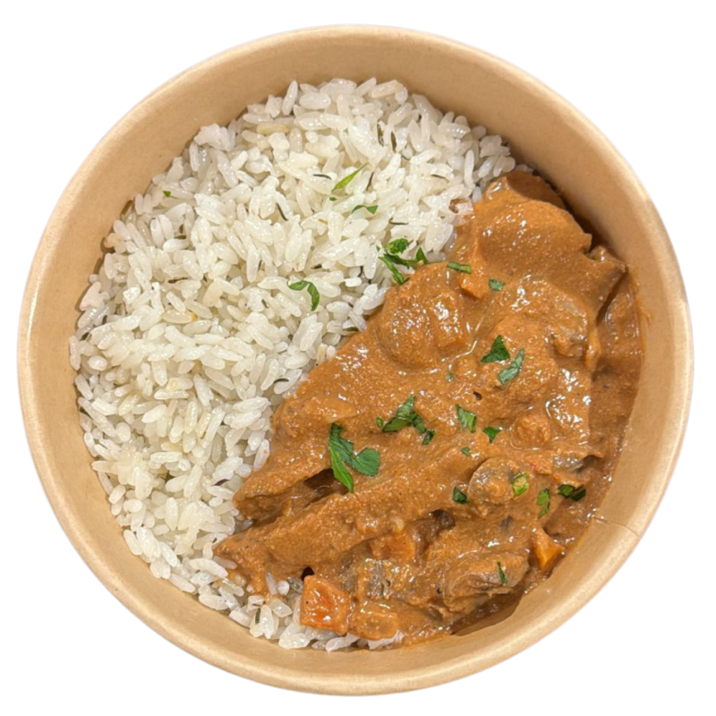 Fricandó de heura con arroz blanco