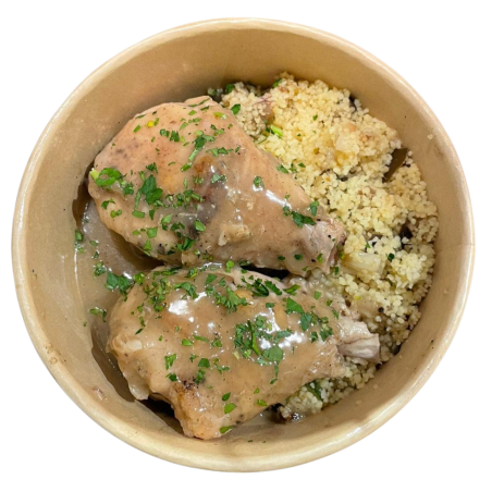 Muslitos de pollo al limón con couscous con verduras