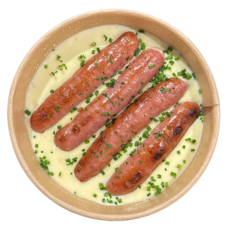Salchichas con parmentier de patata