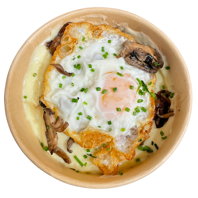 Parmentier trufado con setas y huevo frito