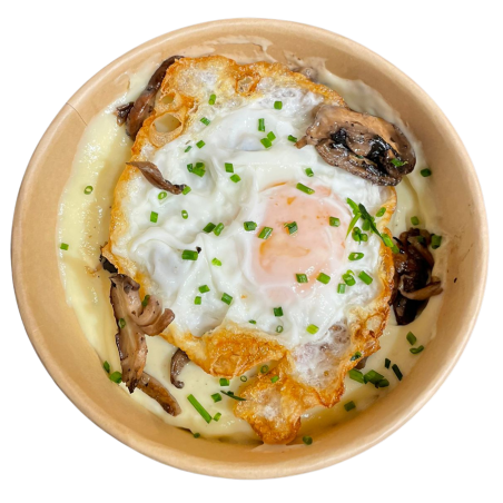Parmentier trufado con setas y huevo frito