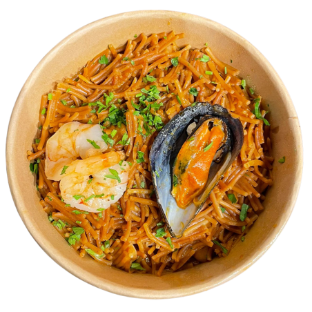 Fideuá de marisco con langostino