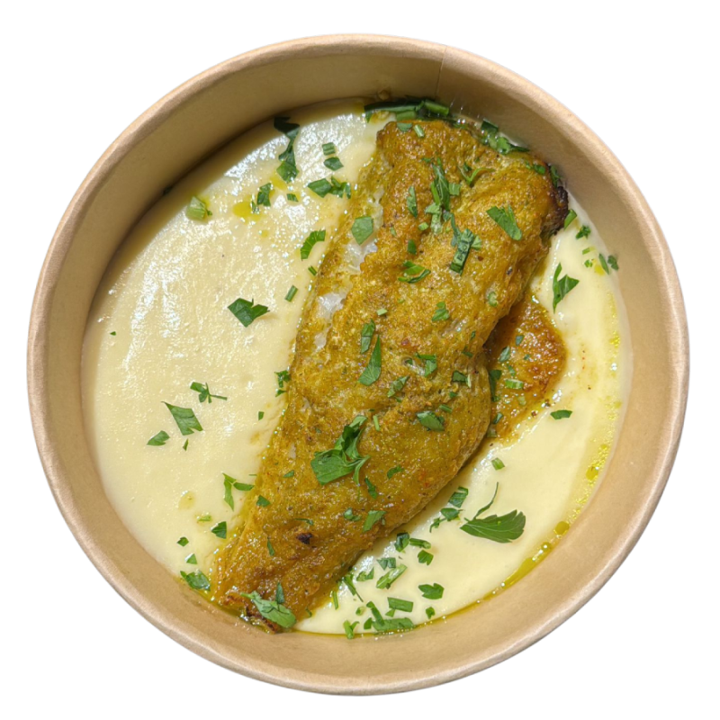Gallineta estil morú amb cremós de patata