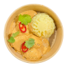 Albóndigas de pescado con salsa Singapur y puré de patata