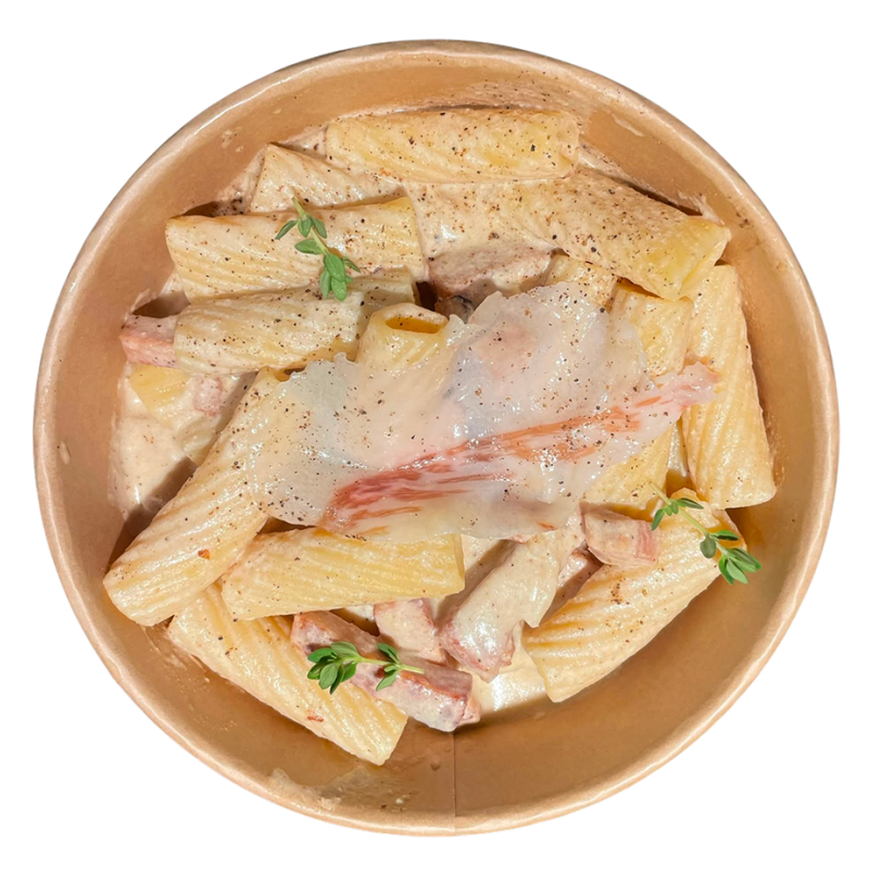Rigatoni con falsa carbonara de papada Joselito