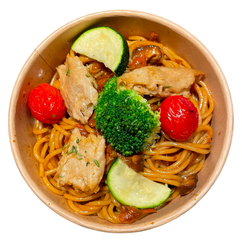 Tagliatelle de verdures brasejades amb heura especiada