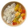 Tofu agridulce con piña y arroz al vapor