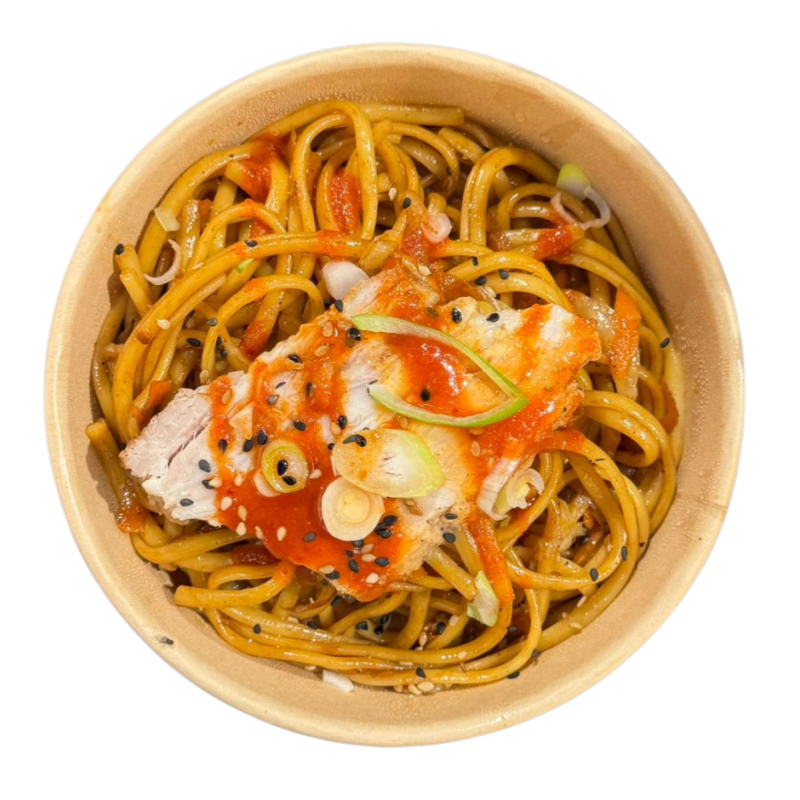 Tagliatelle amb cansalada de porc i kimchi