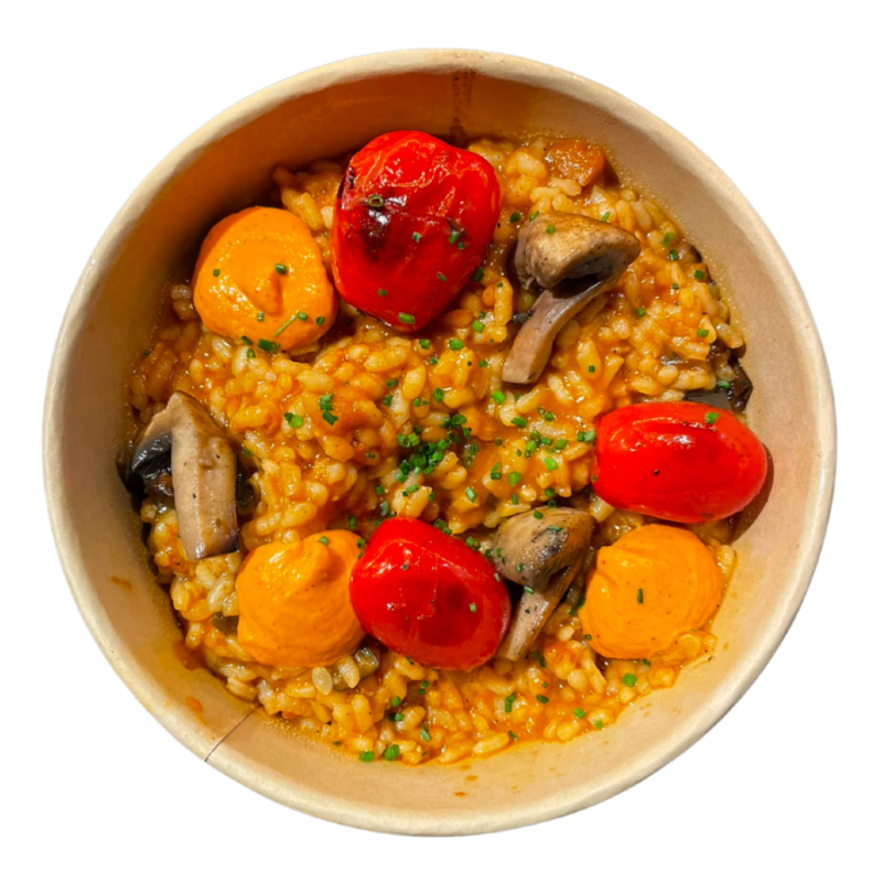 Arroz de setas y verduras con romesco