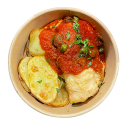 Lluç amb salsa putanesca i patata panadera