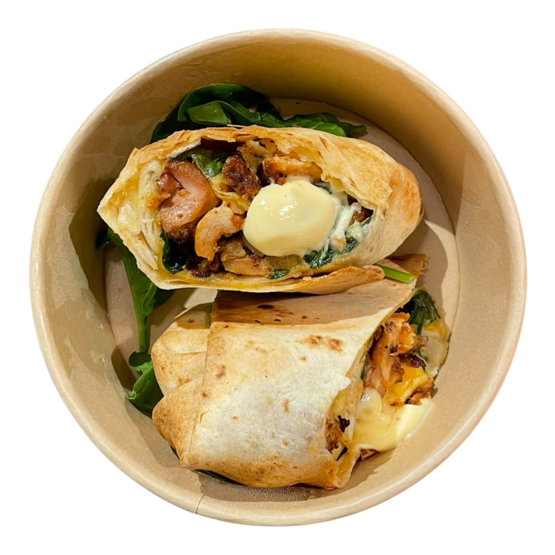 Fajita de pollastre marinat amb espinacs i maionesa de mostassa i mel