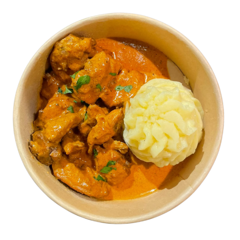 Pollo tikka massala con puré