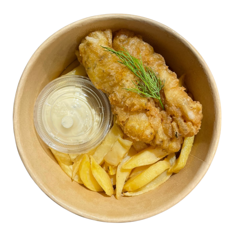 Fish and chips con salsa tártara