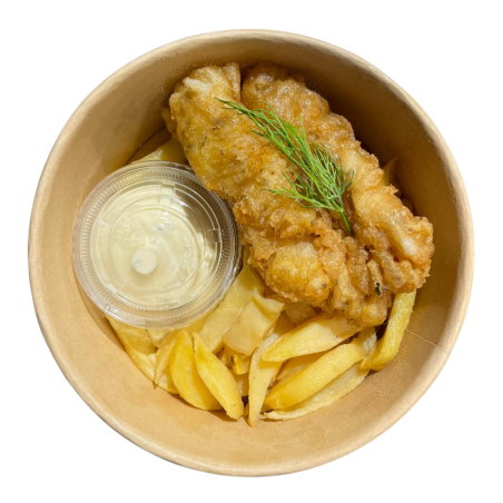 Fish and chips con salsa tártara